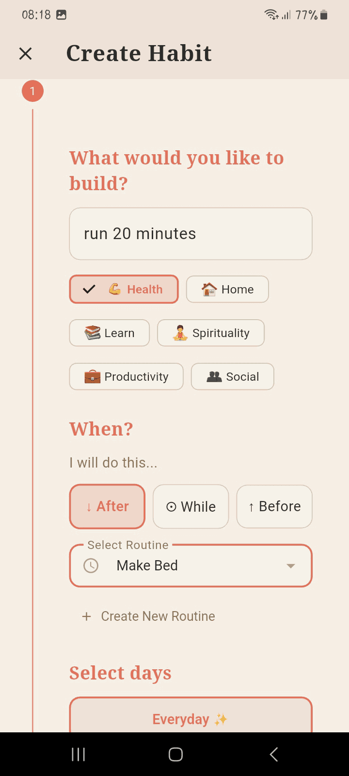 Habit Waymarks with easy habit creation flow